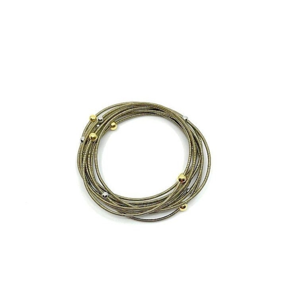 Piano Wire Bracelet Bronze with silver and‎ gold beads